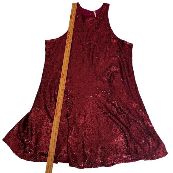 Free People High Neck Ruby Red Sequin Dress Burgundy Sleeveless Swing Mini Small - Picture 12 of 12